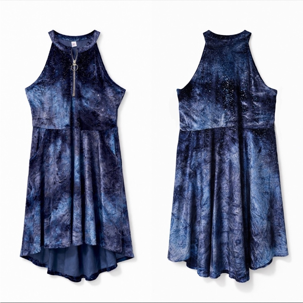 Justice Girls' Navy Sparkle Galaxy Zip-Front High-Low Dress